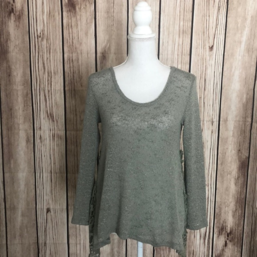 Promesa Mint Sweater w/Knit Mock Lace Sides Small